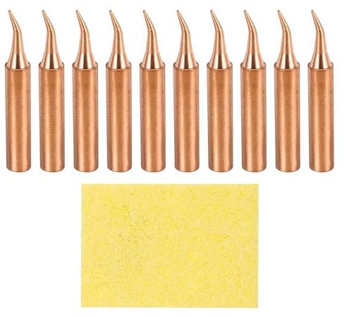 sourcing map 10 Pcs 900M Soldering Iron Tips Copper Non-Magnetic Welding Head with Cleaning Sponge Pad Replacement for Solder Station Tip (900M-T-IS)