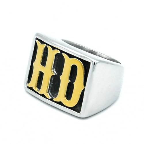 KUTCEK Herren-Ring aus Edelstahl mit Buchstaben HD MC – trendiger Punk-Rock-Motorrad-Schmuck, Geschenk für Ihn