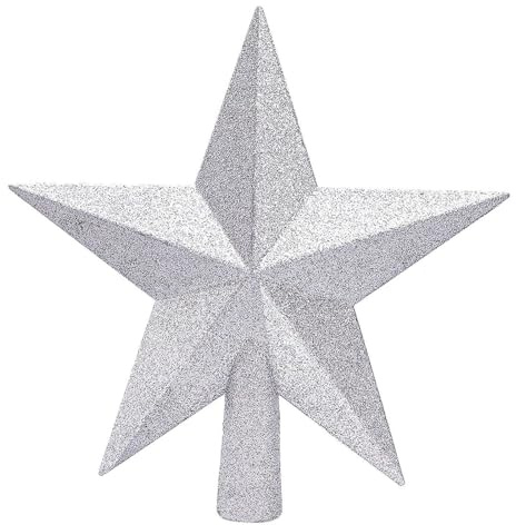 Glitter Star Mini Christmas Tree Topper, Shatter-Proof Small Christmas Tree Decoration for Holiday Ornament or Home Décor, Xmas Treetop 10 cm (Silver)