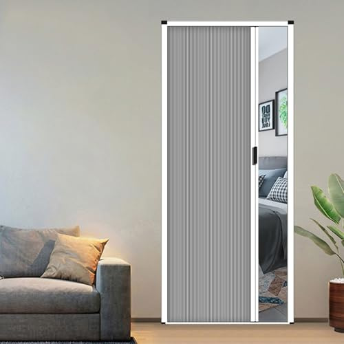 Folding Accordion Room Divider Door with HandleVersatile Cellular Fabric for Bedroom Bathroom & OfficeRetractable Shower Curtain Alternative