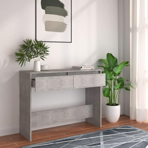 HETFTJN Konsolentisch Betongrau 100x35x76,5 cm aus Holzwerkstoff, moderner Beistelltisch zum Zusammenbau, platzsparendes Sideboard für Flur, Wohnzimmer oder Büro