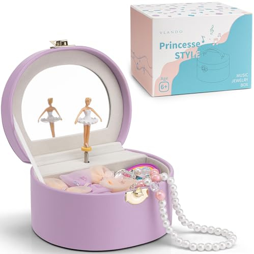 VLANDO Schmuckkästchen Mädchen,Schmuckkasten Kinder mit Drehendem Ballerina | Spielzeug Geschenk 4 5 6 Jahre Mädchen mit DIY Aufkleber, Schmuckaufbewahrung mädchen mit Spieluhr,Violett