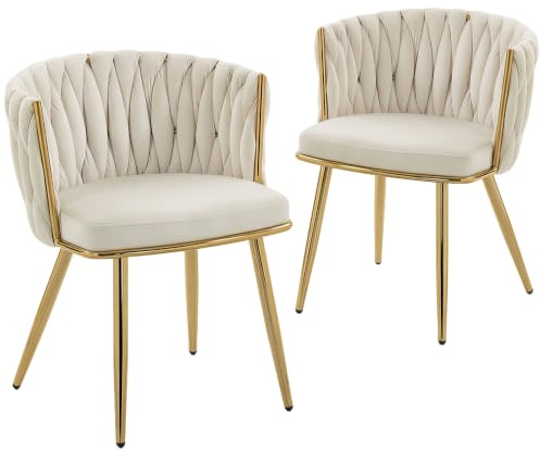 HOMCOM Velvet-Feel Dining Chairs Set of 2 Upholstered Armchair, Cream
