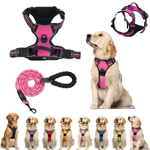 Harnais Elyo pour Chien Anti Traction, Harnais De Chien Anti-Traction RéGlable Respirant, pour Chiens Petits Moyens Grands, ContrôLer Efficacement Les Chiens Qui Tirent sur La Corde (Rose-B, M)