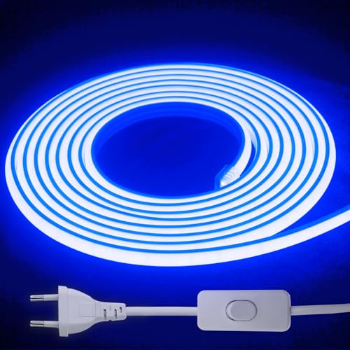 COB LED Streifen 230V IP65 mit Stecker für Außen & Innen (Blau, 8M) | Ca. 780 lm/m Helligkeit, flexible Lichtleiste mit Schalter, ideal für Küche, Garten, Terrasse und Dekoration.