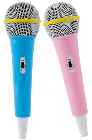 2-Piece Fake Microphone Prop Set, Pink and Blue Microphone for Pretend, Stage Microphones for Dress Up and Party Favours