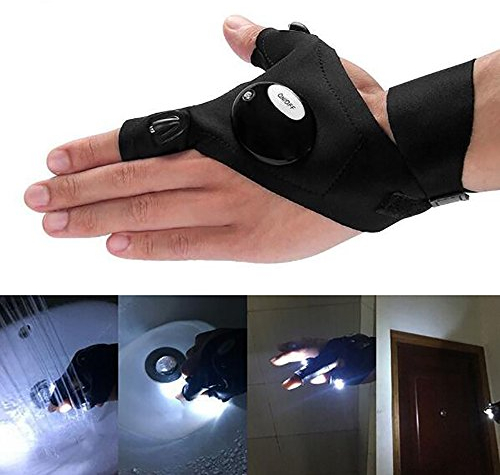 LED Flashlight Glove, Cuitan Multifunctional Waterproof Sport Night Lighting Torch Lamp Glove for Camping Cycling Fishing Running Outdoor Activities Use, 2 LED light, Magic Strap - Left Hand