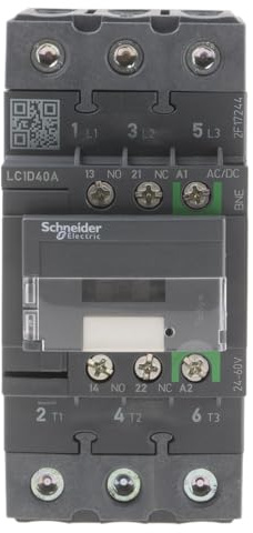 Schneider Electric TeSys Deca contactor,3P(3NO),AC-3/AC-3e/=440V 40A,24-60V AC/DC coil,EverLink,LC1D40ABNE