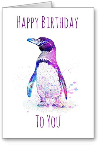 GFC Glückwunschkarte zum Geburtstag, personalisierbar, Motiv: Pinguin, Wasserfarben, 12,7 x 17,8 cm