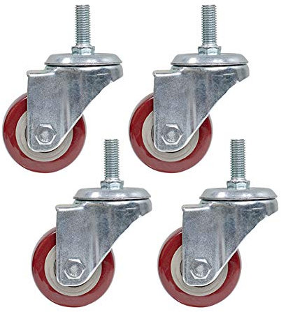 4 x PU Gewinde M12 Schwerlastrollen Faden Stengel, 2,5 Zoll 63 mm, Schwerlast 400 kg, Kohlenstoffstahl Klammer Schwenken Universal Leise Industrie Lenkrollen mit Bremse, Möbel Wagen Gerüst Fabrik