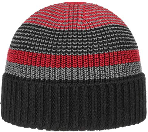 Lipodo Carlos Umschlagmütze Damen/Herren - Herrenmütze mit Umschlag - Gestreifte Mütze im melierten Look - Fein gestrickte Beanie mit integriertem Fleecefutter - Herbst/Winter schwarz-rot One Size