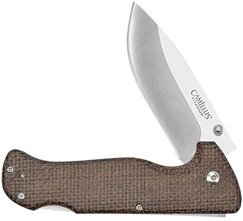 Camillus BUSHCRAFTER Klappmesser, Einhandmesser, 8,9 cm Klinge, Sandvik 12C27-Stahl, Titanium Bonded, Micarta-Griff, 19646, Metall/braun, 21,6cm