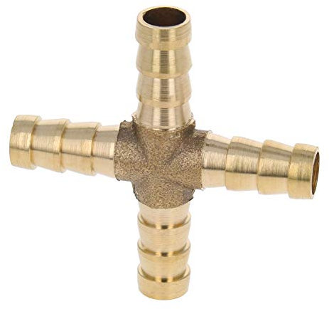 Othmro 8 mm ID ottone rame giuntatrice raccordo 4 modi ottone croce barb raccordo aria gas acqua carburante, tono oro 1 pz