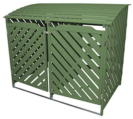 Cache Poubelle Vert Sauge Abri Poubelle Extérieur Bois de Sapin Rangement Verrouillable Jardin Aménagement Extérieur