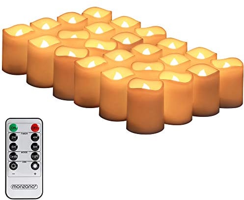 MONZANA® LED Kerzen XL mit Timerfunktion 2-8H flackernde Flamme Fernbedienung mit Batterien Warmweiß Teelichter-Set 4,5CM Echtwachs Dimmbar Elektrisch