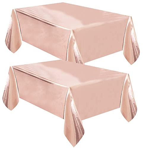 2 PCs Happy Birthday Rose Gold Disposable Plastic Table Covers - Waterproof Kids Tablecloths for Rectangle Tables, Indoor/Outdoor (54 * 108 inches)