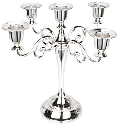 5-armig Kerzenständer Vintage Kerzenhalter Stabkerze Metall Deko Kerzenleuchter Tabelle Hochzeit Kerze Stand für Abendessen bei Kerzenlicht Kerzenständer Weihnachten Dekoration (Silber)