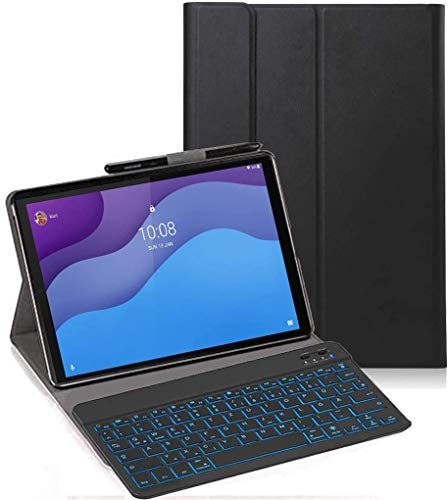 Tastiera Custodia per Lenovo Tab M10 HD (2nd Gen) 10.1, [Italiana Layout] 7 Colori Backlit Tastiera Wireless con Custodia Protettiva per Lenovo Tab M10 HD (2nd Gen) 10.1 TB-X306F/X306X, Nero