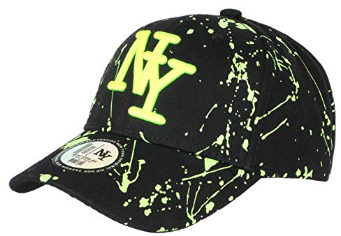 Hip Hop Honour Casquette NY Jaune Fluo et Noire Style Tags Streetwear Baseball Paynter - Taille Unique - Noir