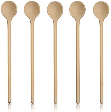 KO&CO Kochlöffel-Set aus Buchenholz, 25cm, unbehandelt aus Hartholz mit rundem Löffel zum Kochen und Backen, antibakteriell, robust, langlebig, heimisches Holz, nachhaltig, Küchenutensilien (5)