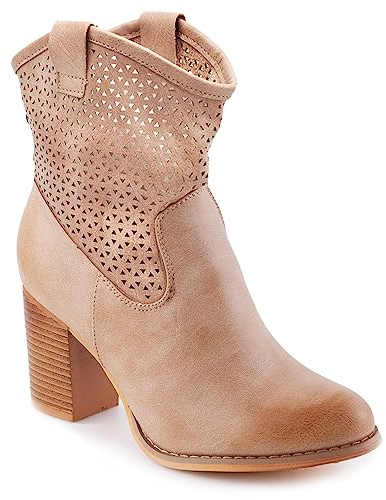 Toocool Stivali Donna Stivaletti Tronchetti Traforati Estivi Tacco Comodo G633 [38,Beige]