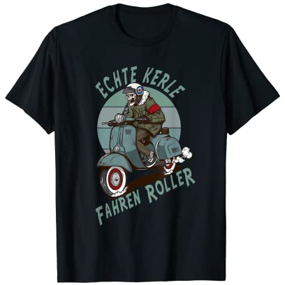 Roller, Scooter, Motorroller, Rollerfahrer Echte Kerle fahren Roller. Für harte Männer & Zweitakt Fans T-Shirt Schwarz S Klassische Passform Halbarm Crew-Ausschnitt Sommer Männer