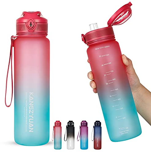 Enlightcode Sport Trinkflasche 1l, 1 Liter Auslaufsicher & KohlensäUre für Fahrrad Schule Aus Tritan(1 Flasche, Rosa/Blauer Farbverlauf)