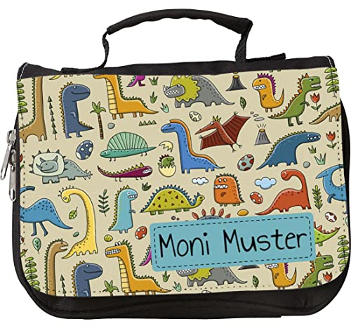 Manutextur Kulturbeutel mit Namen - personalisiert - Motiv Dinosaurier 05 - viele Motive – Kulturbeutel - Größe 23x17x5 cm - persönliches Geschenk mit Wunsch-Motiv und Wunsch-Name