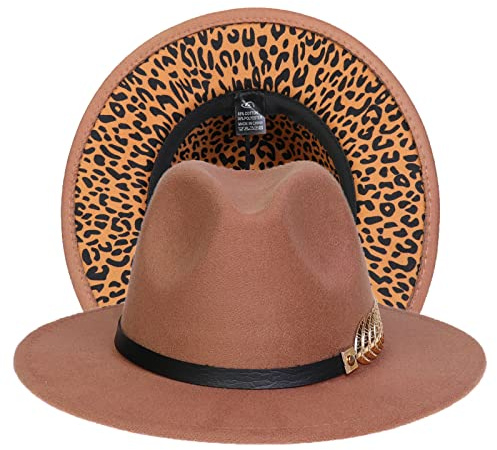 JK Home Klassische Fedora-Hüte für Damen und Herren, 1920er-Jahre, Patchwork, zweifarbig, #2E: Camel/Leopard, Einheitsgröße