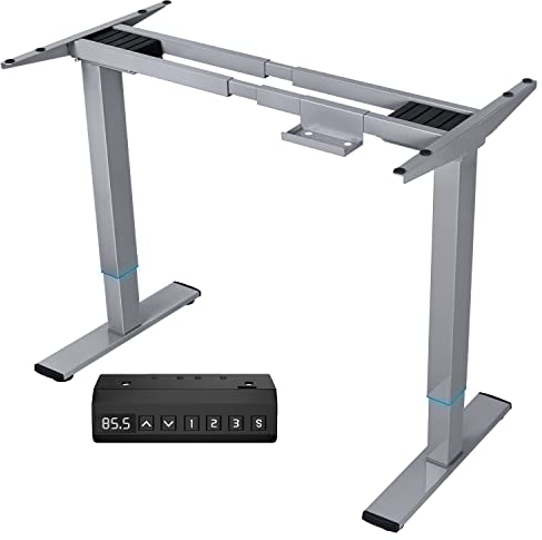 Homall Höhenverstellbarer Schreibtisch, Elektrisch Gestell mit 2 Motoren, Elektrisch Schreibtisch bis 100KG, 2-Fach-Teleskop, Tischgestell mit Memory-Steuerung, Kollisionschutz Funktion, Grau