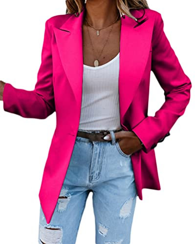 Onsoyours Giacche da Abito e Blazer Lunga Aperto Davanti A Tinta Unita Cardigan Eleganti per Ufficio per Ragazze e Donna OL Giacca Blazer Sakko Fucsia XXL