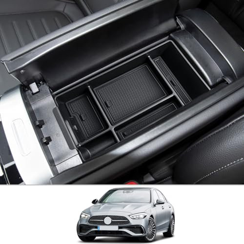 CDEFG Mercedes W206 C Klasse 2024 2023 2025 Mittelkonsole Armlehne Organizer Armlehnen Aufbewahrungsbox Handschuhfach Aufbewahrung Auto Center Console Tray W206 Zubehör (Schwarz)