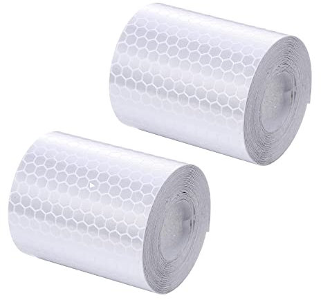 Oneyijun 2 Rollos 3m x 5cm Cinta Reflectante de Seguridad PVC - Banda Adhesiva Reflectante de Alta Intensidad para Señalización Vial, Protección Industrial y Chalecos - impermeable (Blanco)