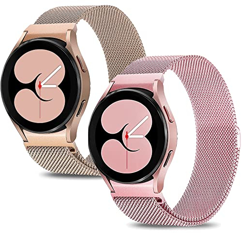 MATCHEASY 2 cinturini in metallo compatibili con Samsung Galaxy Watch 6/5/4 40 mm 44 mm/Watch 5 Pro 45 mm, Watch 4/6 Classic 47 mm, 43 mm, 42 mm, 46 mm, lacuna in acciaio inox Mesh Solo Loop