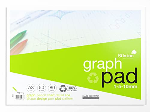 Silvine Bloc graphique A3 100 % recyclé – Imprimé graphique 1-5-10 mm (50 feuilles)