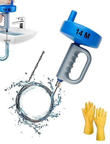 Professional Toilet Snake, 14 M*5mm Drain Auger, Effective Unblocker Tool for Bathtub/Shower/Kitchen/Floor Drains (Blue)