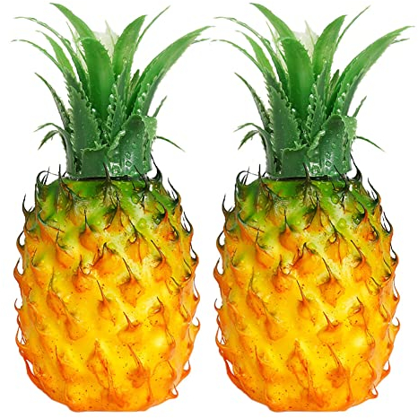 Surakey Künstliche Ananas Deko, 2 Stück, Realistisch, Gelb, Indoor, Dekoration, Kunststoff & Schaum, 21 cm hoch, 10 cm Durchmesser, Korb, Alle Gelegenheiten