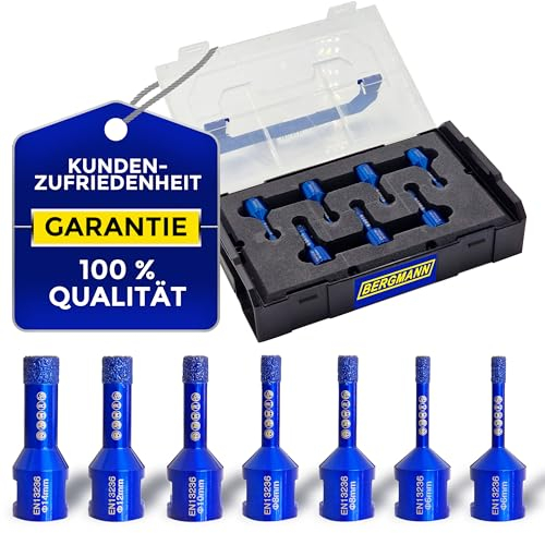 BERGMANN ® SET 7-tlg. [14/12/10/2x8/2x6mm] | Profi Fliesenbohrer Diamantbohrer Granitbohrer | Winkelschleifer Feinsteinzeug Fliesen Keramik Granit Flex