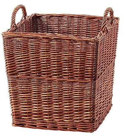 Durable Natural Wicker Open Storage Basket with Two Handles - Blanket, Bedroom Pillow, Fireside Log Basket