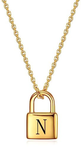 SHANHE Clip Lock Necklace Personalized Lock Necklace Engraved Padlock Initial Necklace Minimalist Lock Necklaces Gift for Her-N,50cm