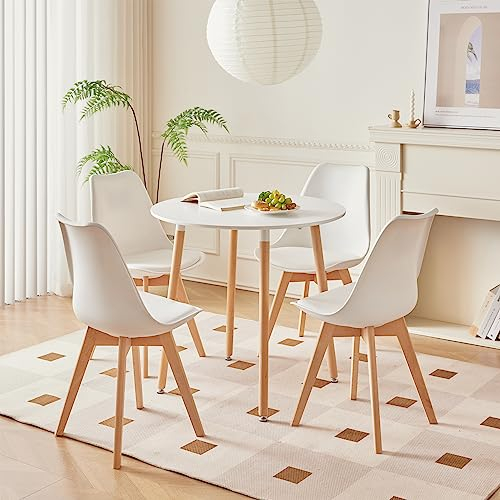 BenyLed Set de Mesa y 4 Sillas para Cocina, Terraza, Jardín, Balcón o Comedor, Mesa y Sillas, Set de 5 Piezas (Blanco+ZDYZ)