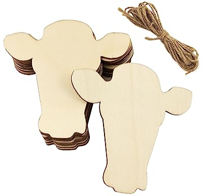 32 Stück Holz Kuhkopf Türhänger Cutouts Unlackiertes Holz Kuhkopf Türhänger Ornamente DIY Kuhkopf Tags für Home Party Dekoration Handwerk Projekt