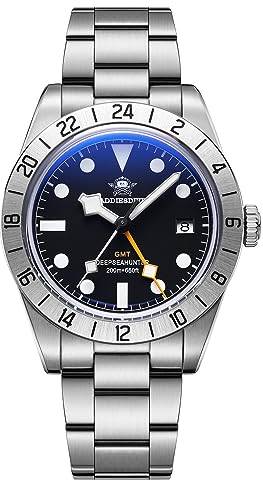 ADDIESDIVE GMT Men's Analog Watches 39mm Quartz Watch Bubble Mirror Glass Luminous with Stainless Steel Bracelet AD2035