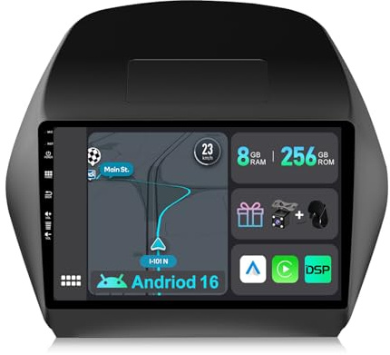 YUNTX [8GB+256GB] Android 15 Double Din Car Stereo Radio GPS Navigation Head Unit for Hyundai Tucson IX35 2010-2015 with Backup Camera Built-in Wireless CarPlay Android Auto Bluetooth Mirror Link