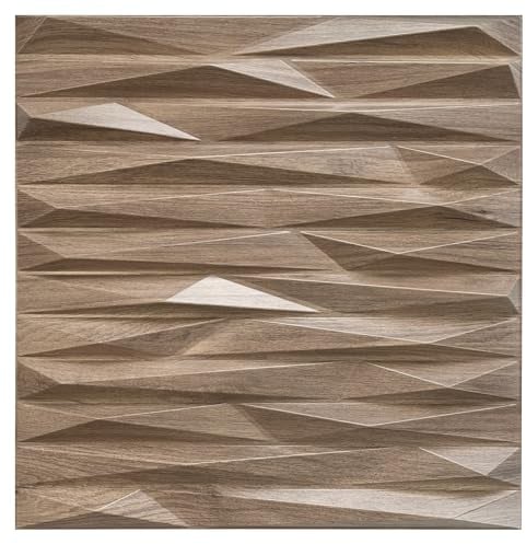 Eurodeco 50cm x 50cm 3D Paneele PVC Kunststoffpaneele 20 Stück Wandpaneele Holzimitat Wand Decke 3D Optik Holz Ramzes PVC 3D Platten, D125 Braun