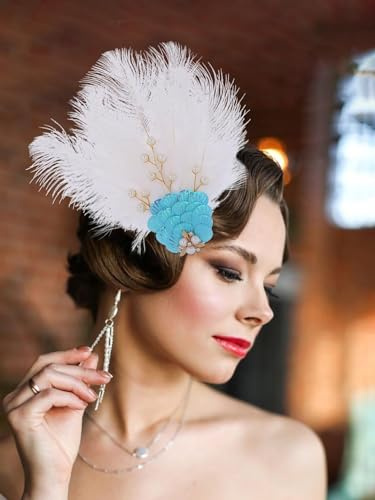 IYOU 1920er Jahre Great Gatsby Kopfschmuck Weiße Feder Flapper Haarspangen Perle Festival Hochzeit Haarschmuck für Damen