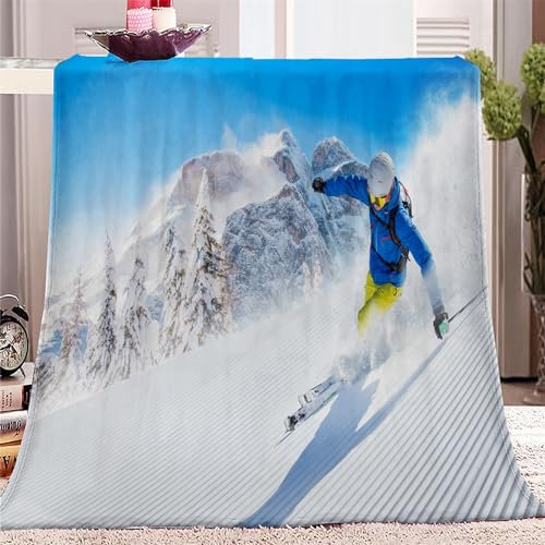 Kuscheldecke 130 x 150cm Skifahren 3D Druck Fleecedecke Flanelldecke Weich Wohndecke Sofadecke Zweiseitige Decke Für Kinder Jungen Erwachsene