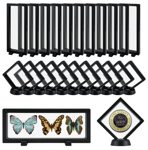 Chostky 24Pcs 3D schwimmende Vitrine, transparente Film Schmuck Aufbewahrungsbox, schwarz Herausforderung M¨¹nze Display Holder Stand f¨¹r antiken Schmuck Muscheln Fossil Edelsteine Felsen Probe Pins