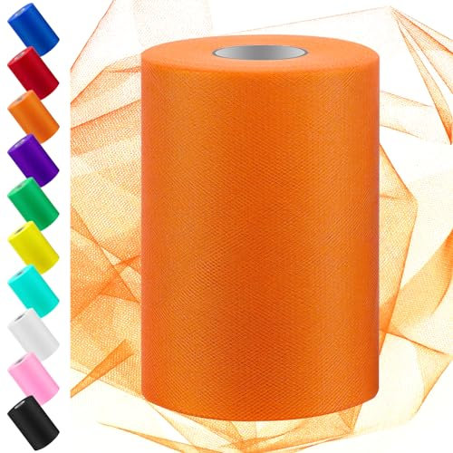 Swpeet 6 Zoll durch 100 Yards Orange Tüll Stoff Rolle, Stoff Spule Tüll Band, Netz Polyester Spule Ideal für DIY handgemachte Geburtstagsfeier Hochzeit Dekorationen Weihnachten Handwerk Zubehör