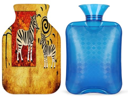 Wärmflasche mit Zebra-Baum-Muster, mit weichem Bezug, 1 l Wärmbeutel für heiße und kalte Kompresse, Handfüße und Bettwärmer, Menstruationskrämpfe, Nacken- und Schulterschmerzlinderung